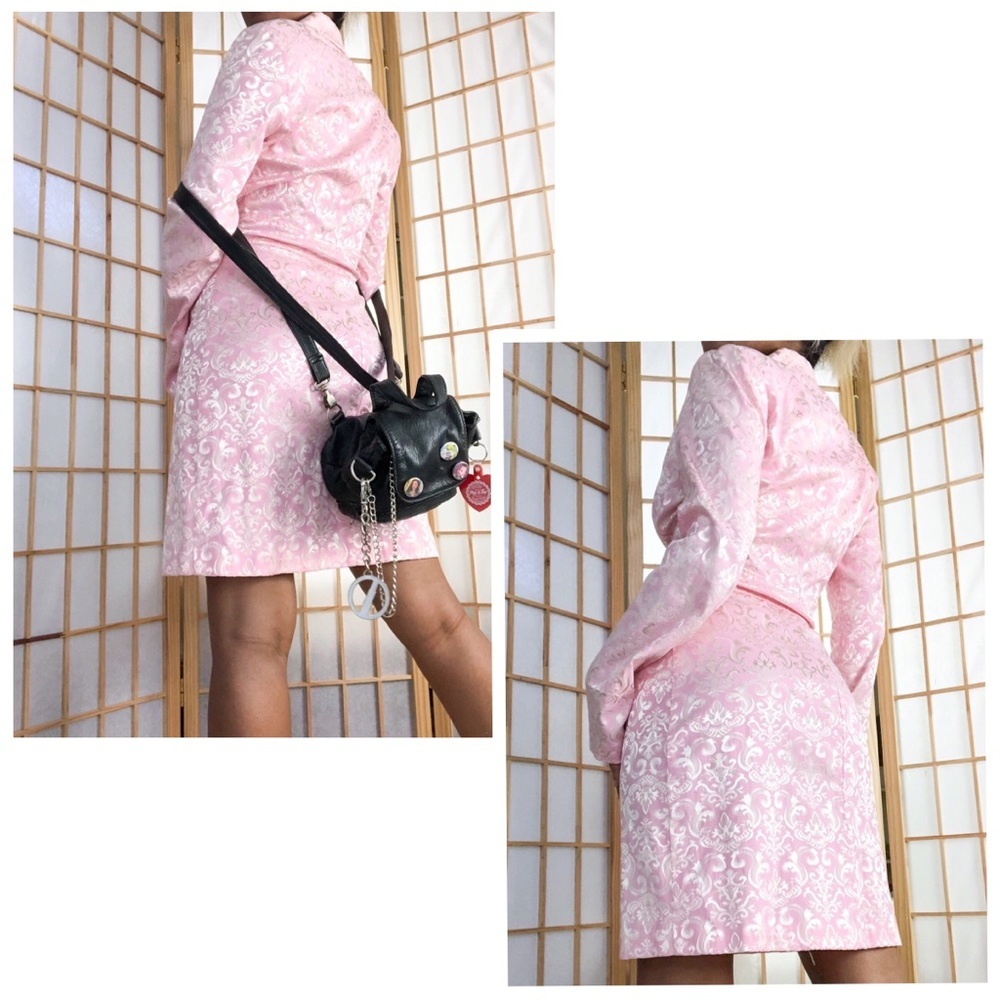Vtg baby pink jacquard blazer dress - Picture 3 of 5